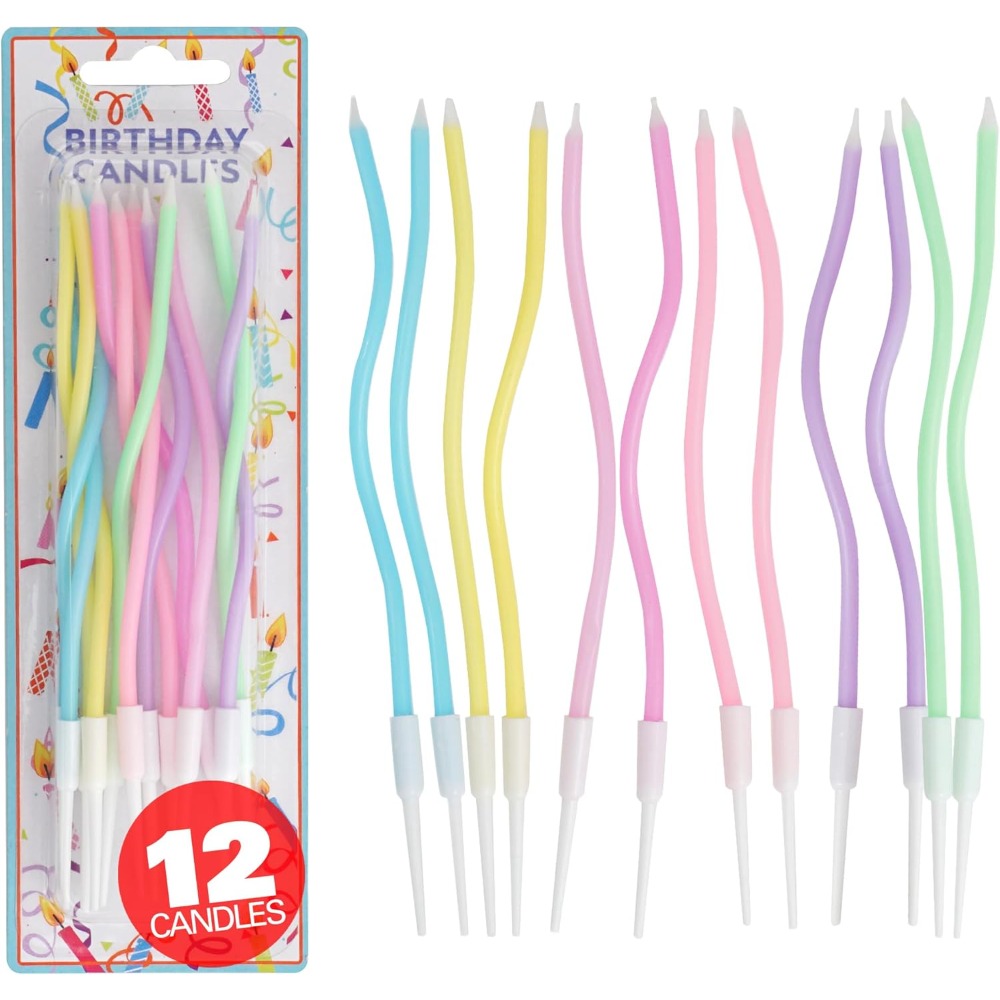 Candle Supplies In - レインボースパイラルバースデーケーキキャンドル12個セット（ホルダー付き）パステルツイストパーティーデコレーション用品（ベーキング用）