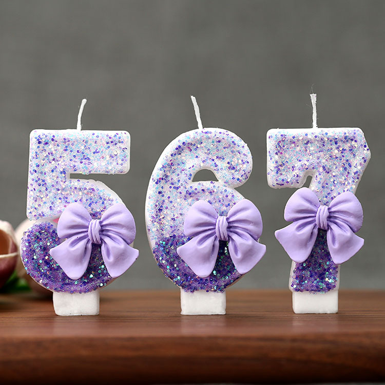 Candle Supplies In - クリエイティブグリッター段階的な紫のリボン0-9数字バースデーキャンドル - 手作りスパンコールケーキパーティーデコレーション用品