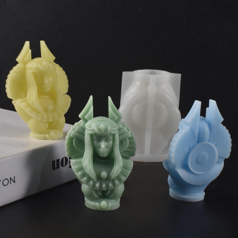 Candle. Queen - 家の装飾新しい型 3D エジプト女王キャンドル金型半身女神像石膏飾り 3D ヘッドシリコーン型