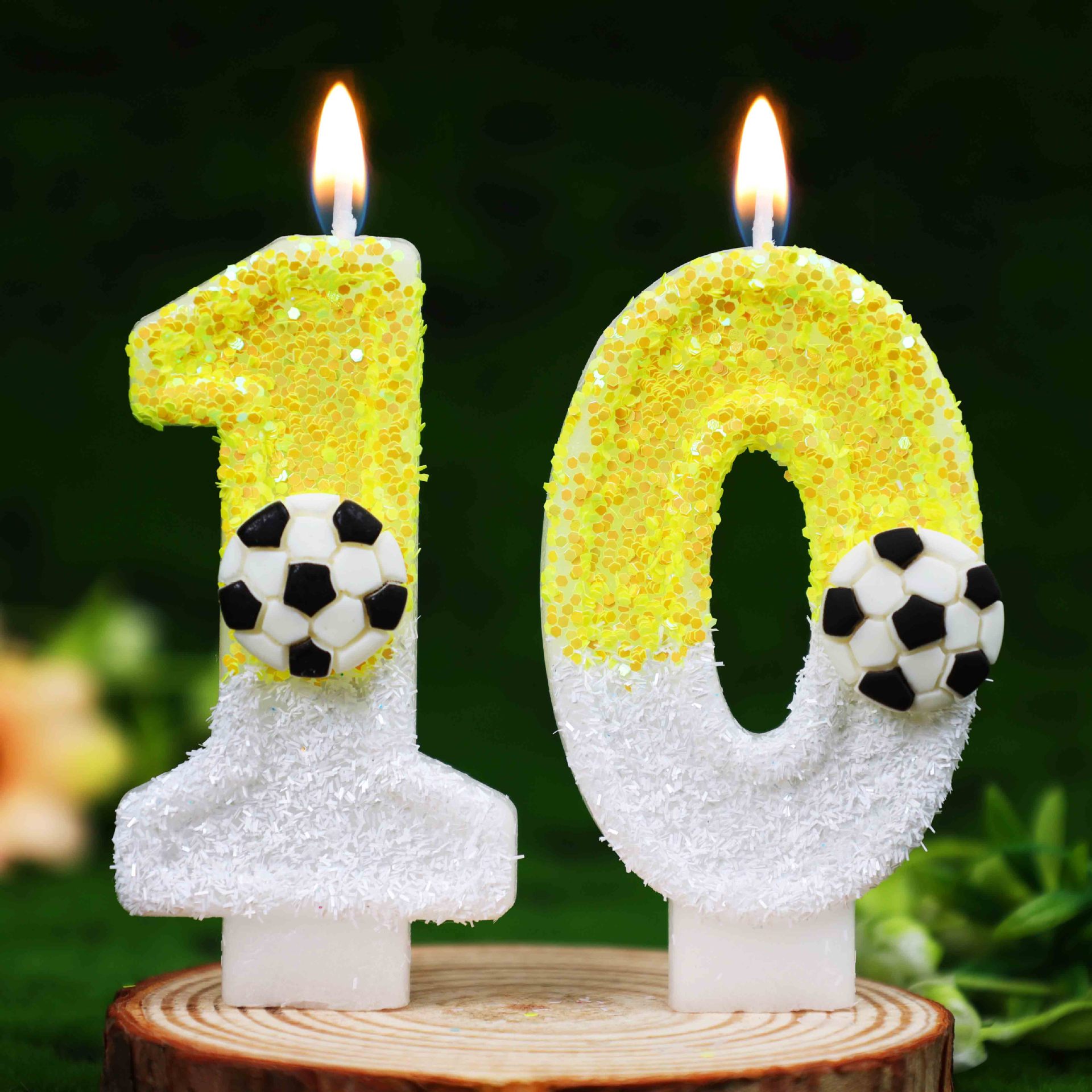 黄色と白のスパンコールスポーツフットボールデジタルバースデー - Candle Supplies In のレビューと価格