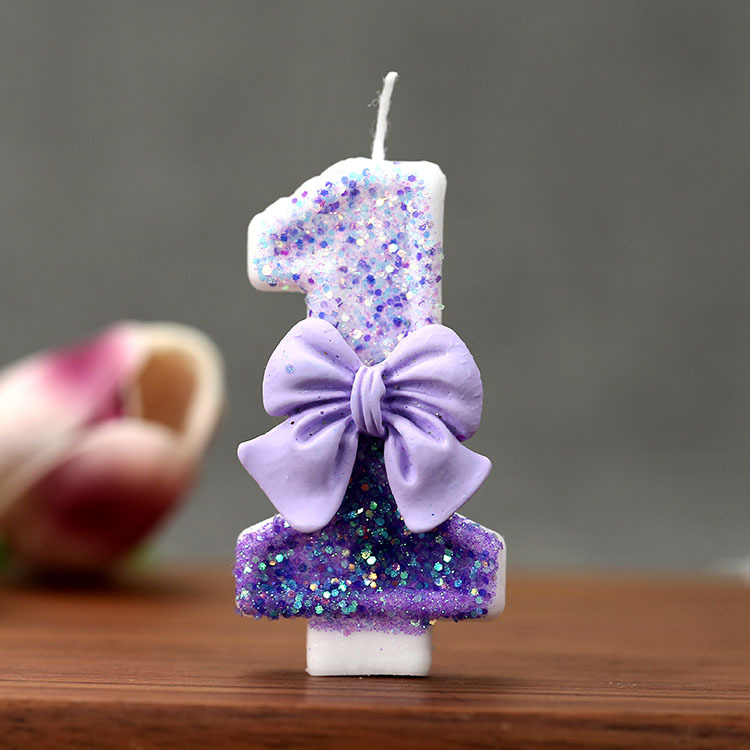 クリエイティブグリッター段階的な紫のリボン0-9数字バースデ - Candle Supplies In のレビューと価格